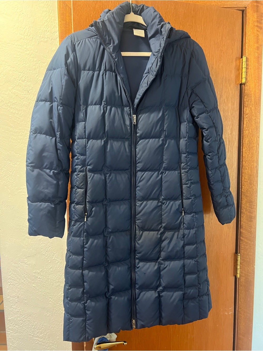 Patagonia Navy Quilted Long Hooded Puffer Coat